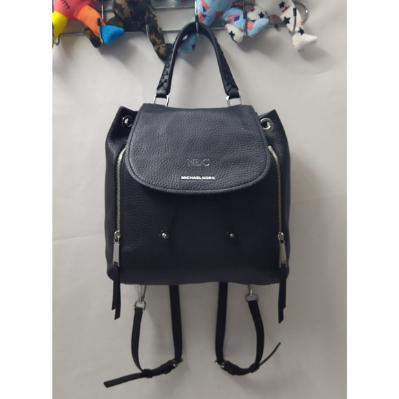 Michael Kors Viv Black Pebbled Leather Top Handle Drawstring Zipper Backpack